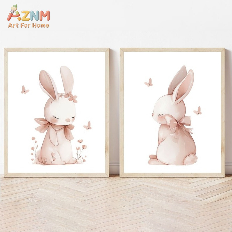 Baby Nursery Neutral - AZNM Soft Pink Watercolor Bunny Canvas