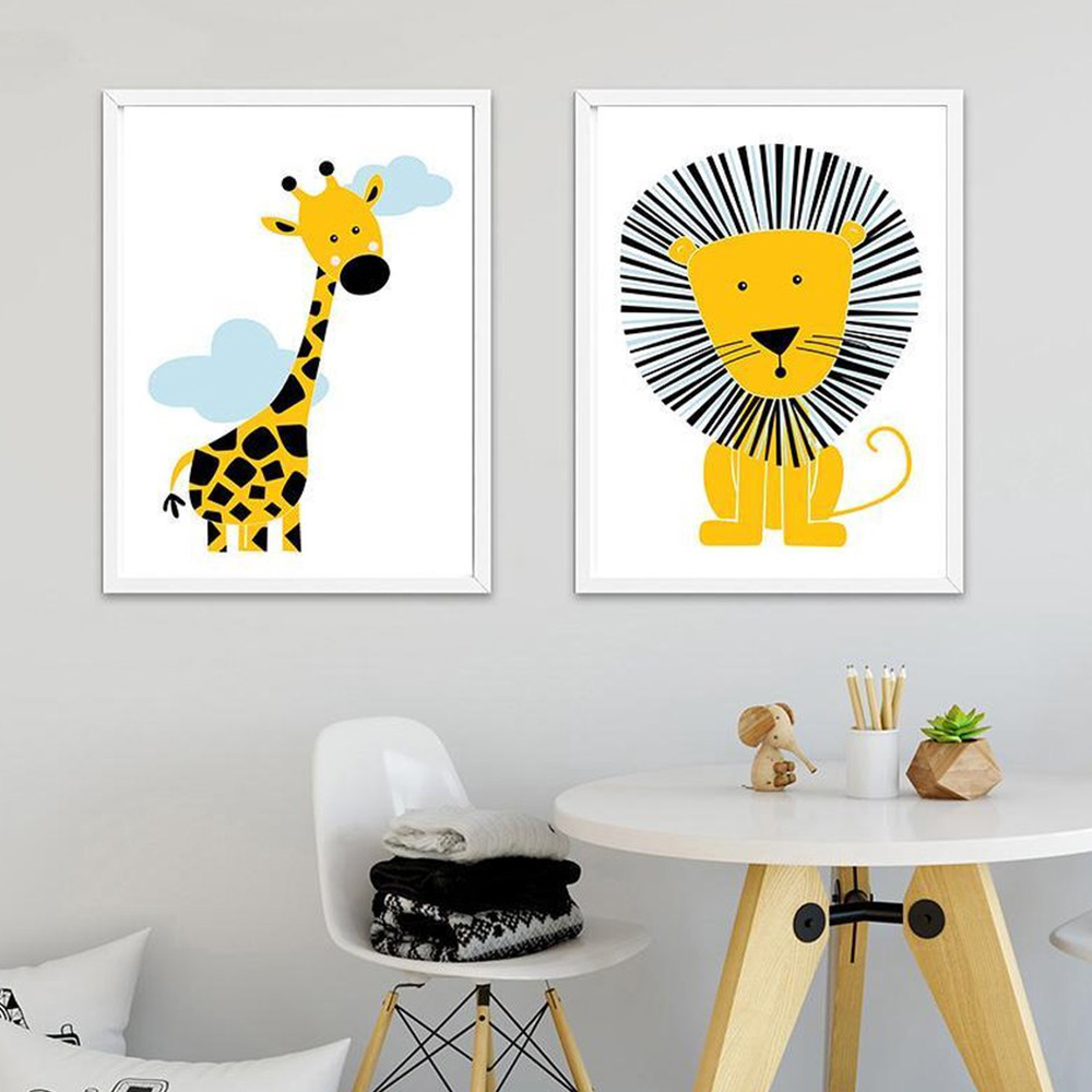 Cartoon Animal Posters Yellow  - огляд і ціна Baby Nursery Yellow Walls