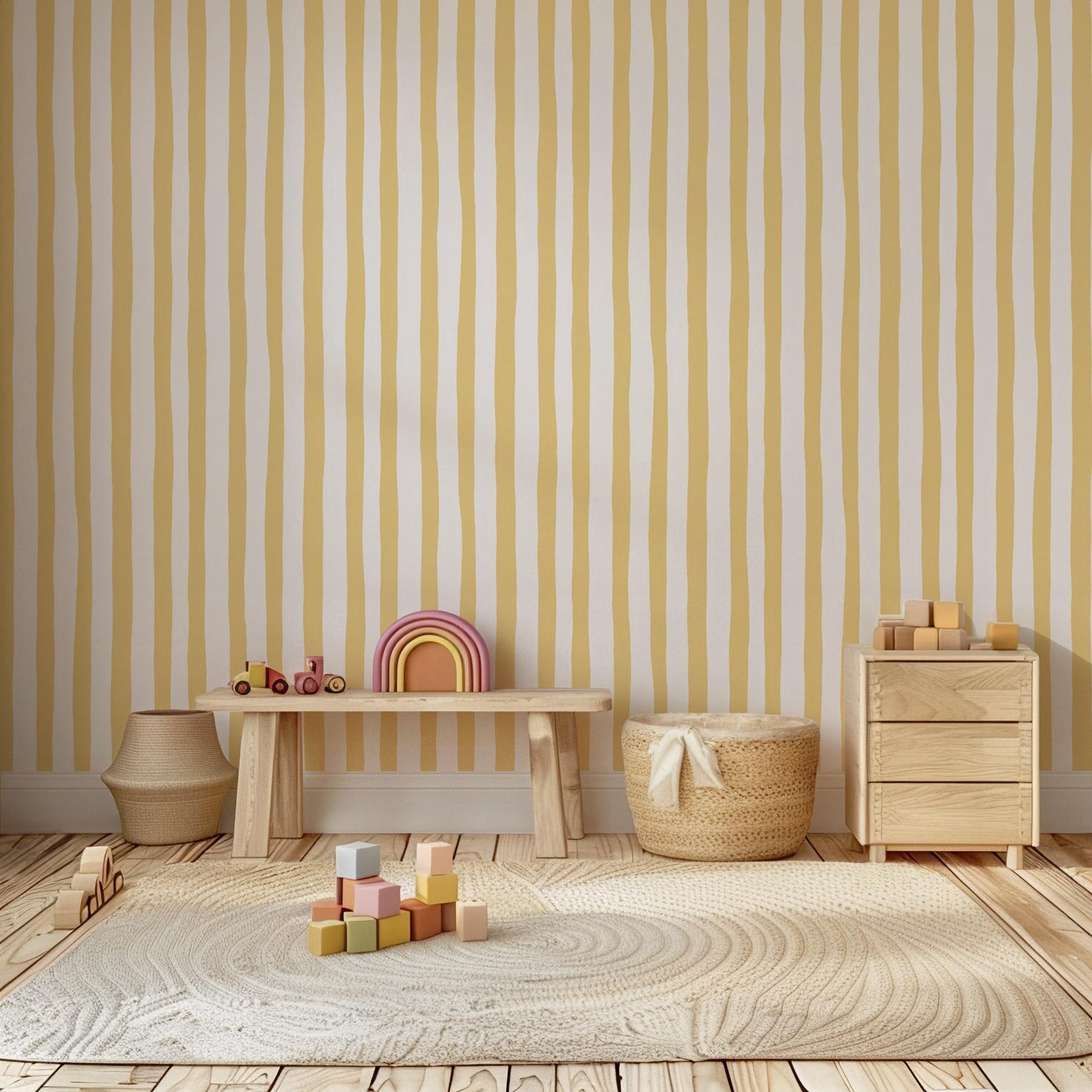 Sunshine Yellow Wobbly Stripes - огляд і ціна Baby Nursery Yellow Walls