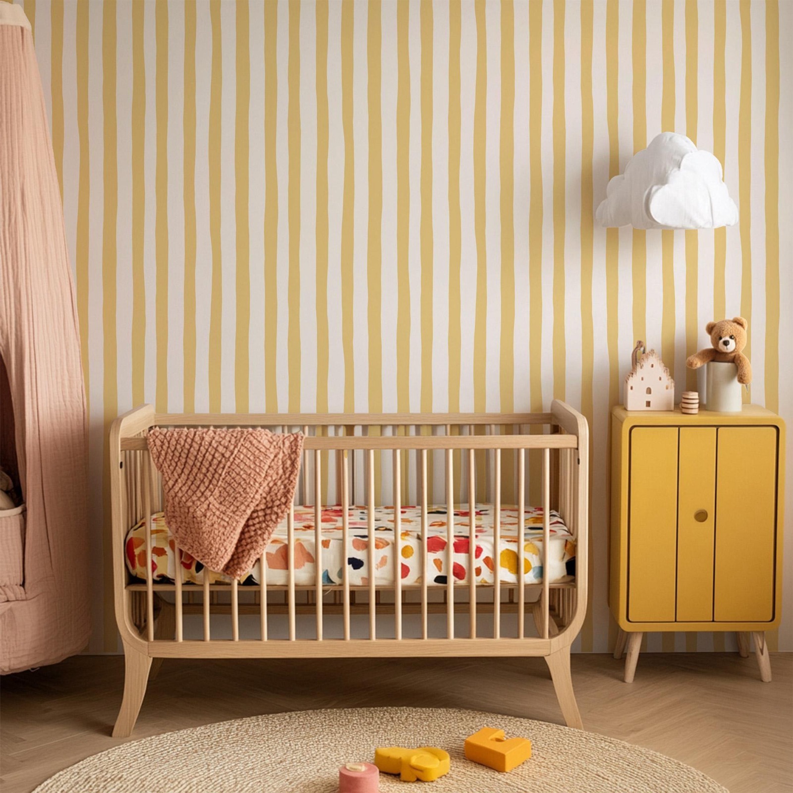Sunshine Yellow Wobbly Stripes - огляд і ціна Baby Nursery Yellow Walls